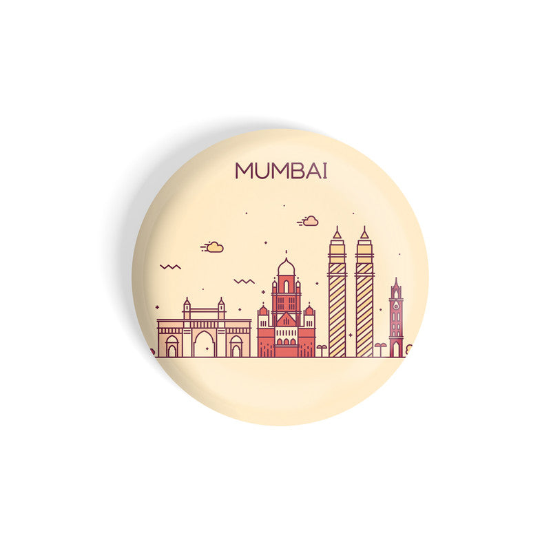 dhcrafts Round Fridge Magnet Brown Color Mumbai Glossy Finish Design Pack of 1 (58 mm)